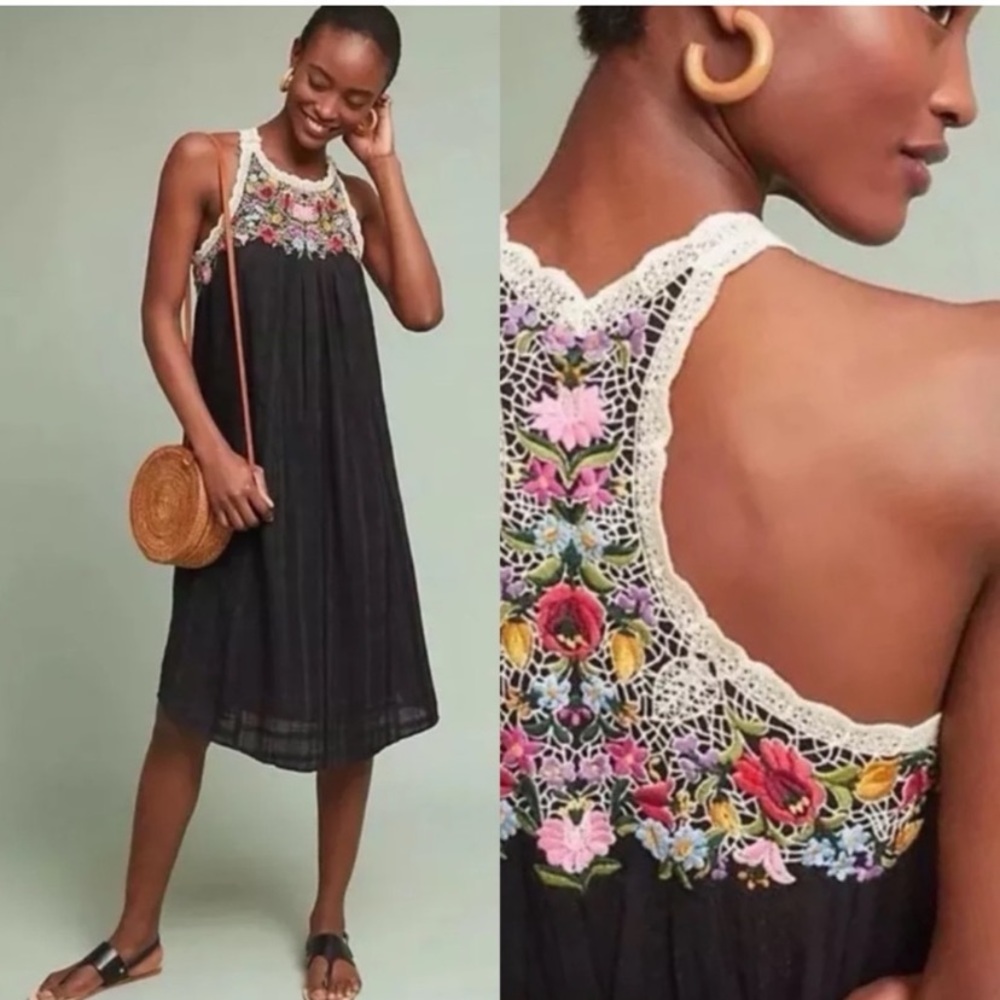Anthropologie Akemi + Kin Embroidered Dress Black XS